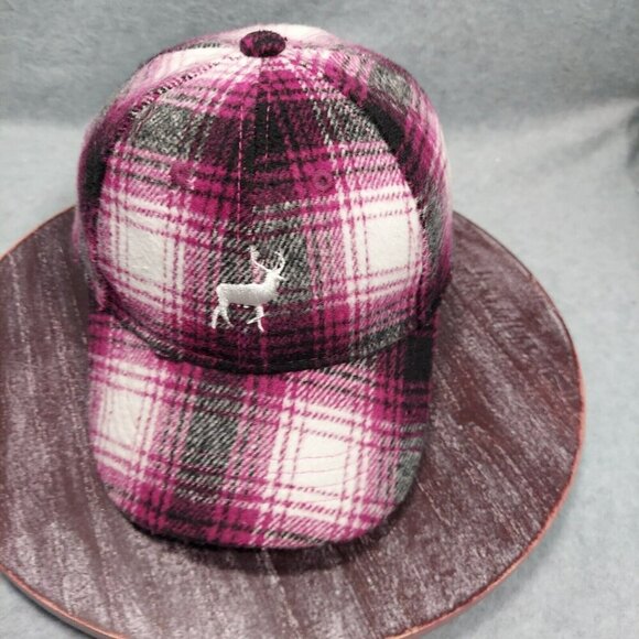 Purple Plaid Cap Soft Flannel Deer Logo Size 4-6x Adjustable Outdoor Hunting - Picture 8 of 13